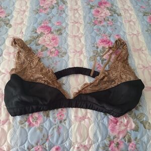 Free People Black Satin and Brown Lace Bralette